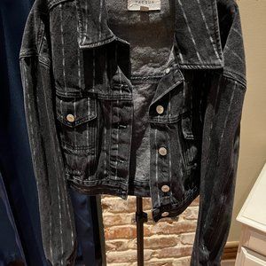Black stripe denim jacket and skirt set